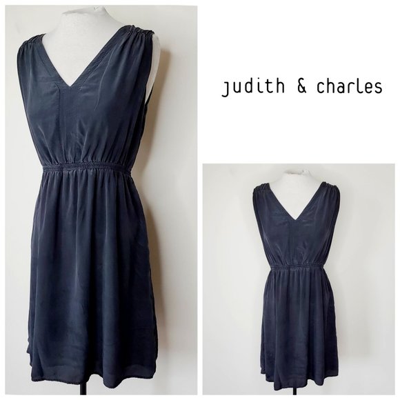 JUDITH & CHARLES 100% Silk Charcoal Grey Dress